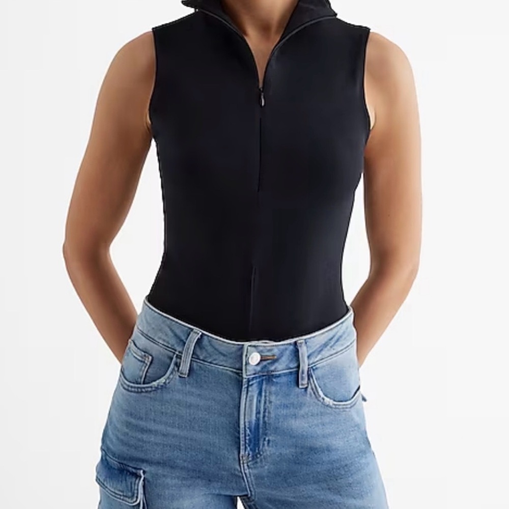 Express BodyContour Mock Neck Half Zip Bodysuit